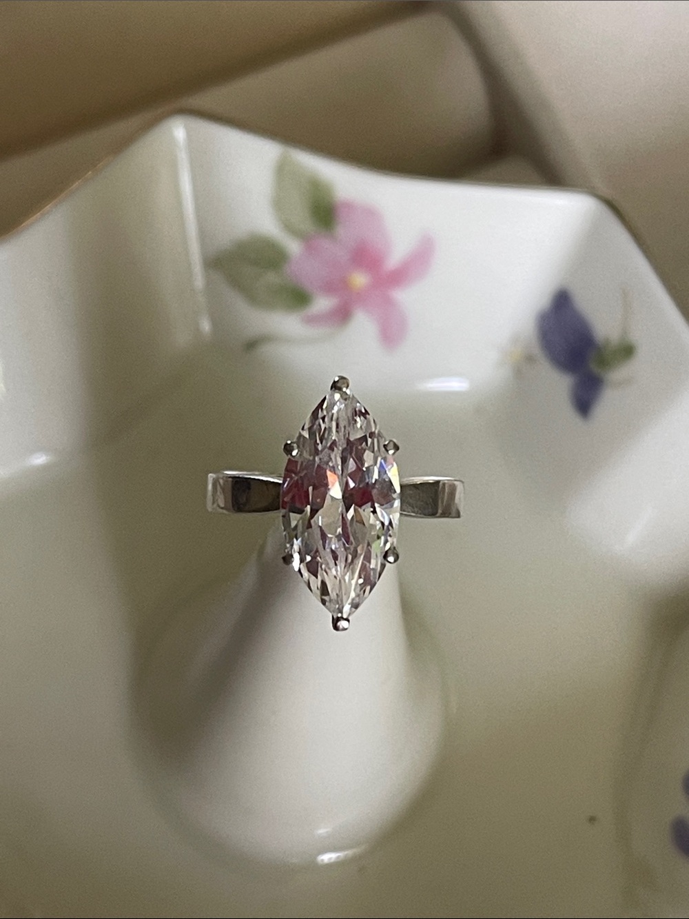 Marquise-Cut Clear Crystal Solitaire Ring in Silver